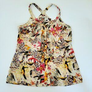 Banana Republic Floral Bird Print Sleeveless Button‎ Tank Top Size 4